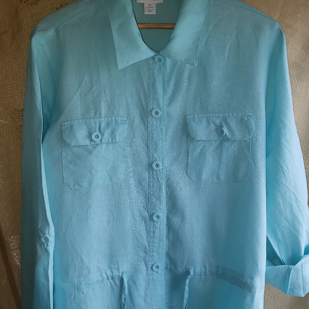Charter Club Linen Tie Waist Jacket Size 16. Green